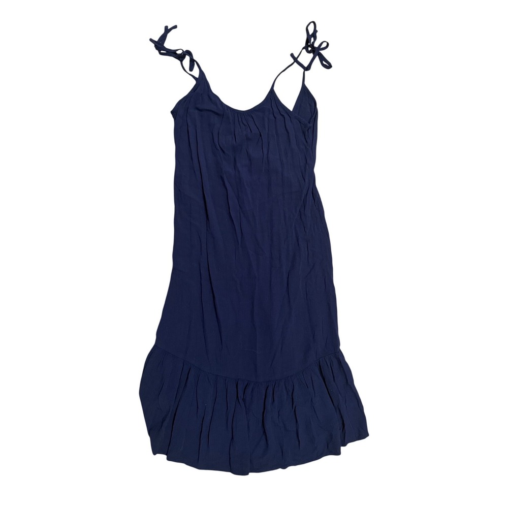 Draper James Coastal Beach Navy Blue Gauze Tie Strap Ruffle Hem Dress Womens XS